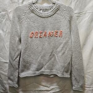 Madewell Dreamer gray orange relaxed knit crewneck sweater XS puff letters